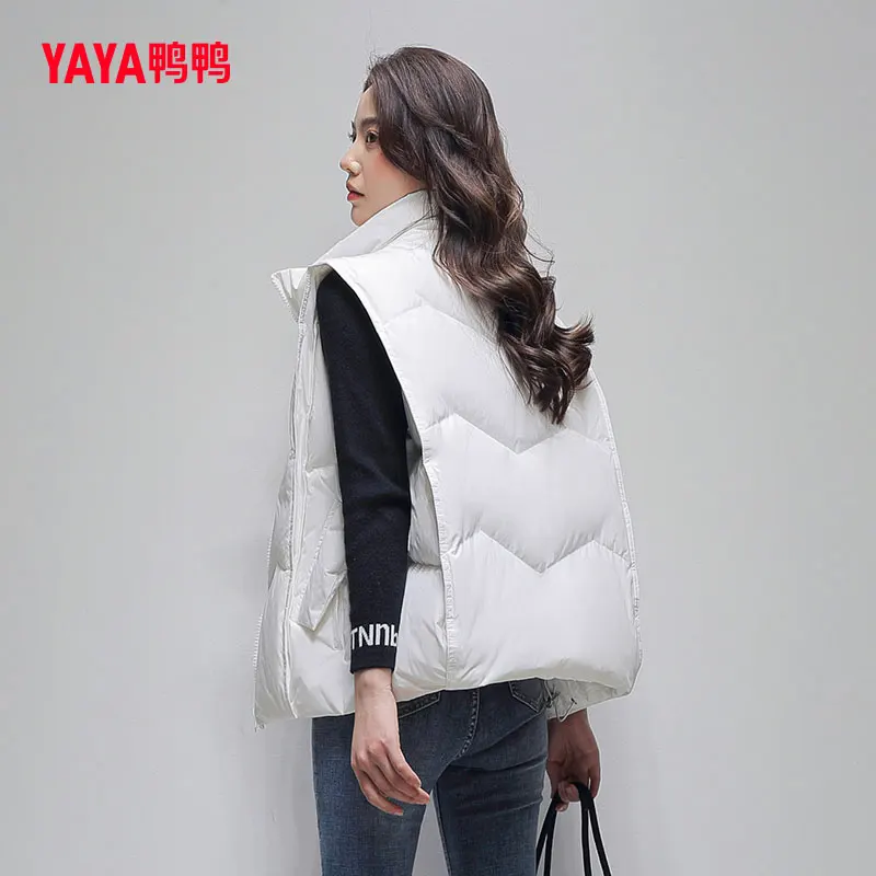 YAYA 2023 Women Down Jackets Spring Autumn Short Outer Wear Vest Stand Collar  Portable Casual Pocket Coat Ladies Padded Parkas