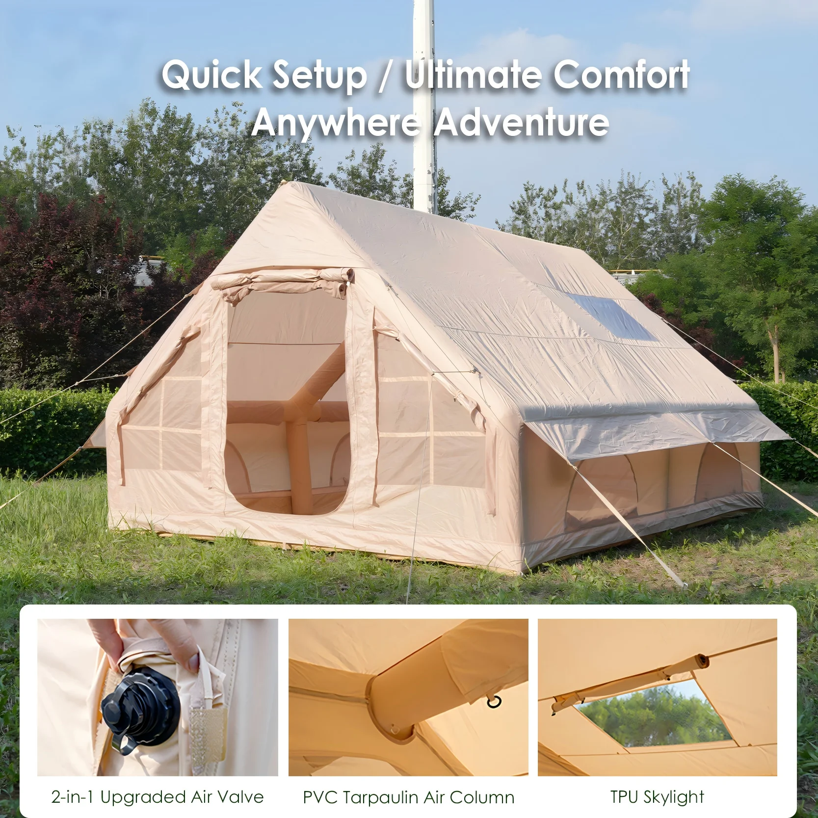 Camping Tent Factory Hot Sale 12 Sqm Air Tent Waterproof UV Protection House Inflatable Tent