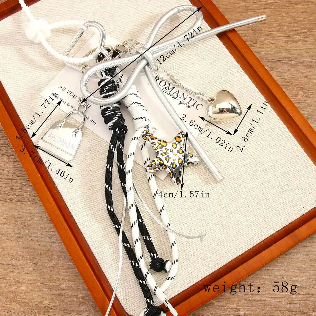 Leather Leopard Star Heart Keychain Bag Pendant Hand Braided Bow Rope Roman Knot Keychain Gifts for Women Girlfriend
