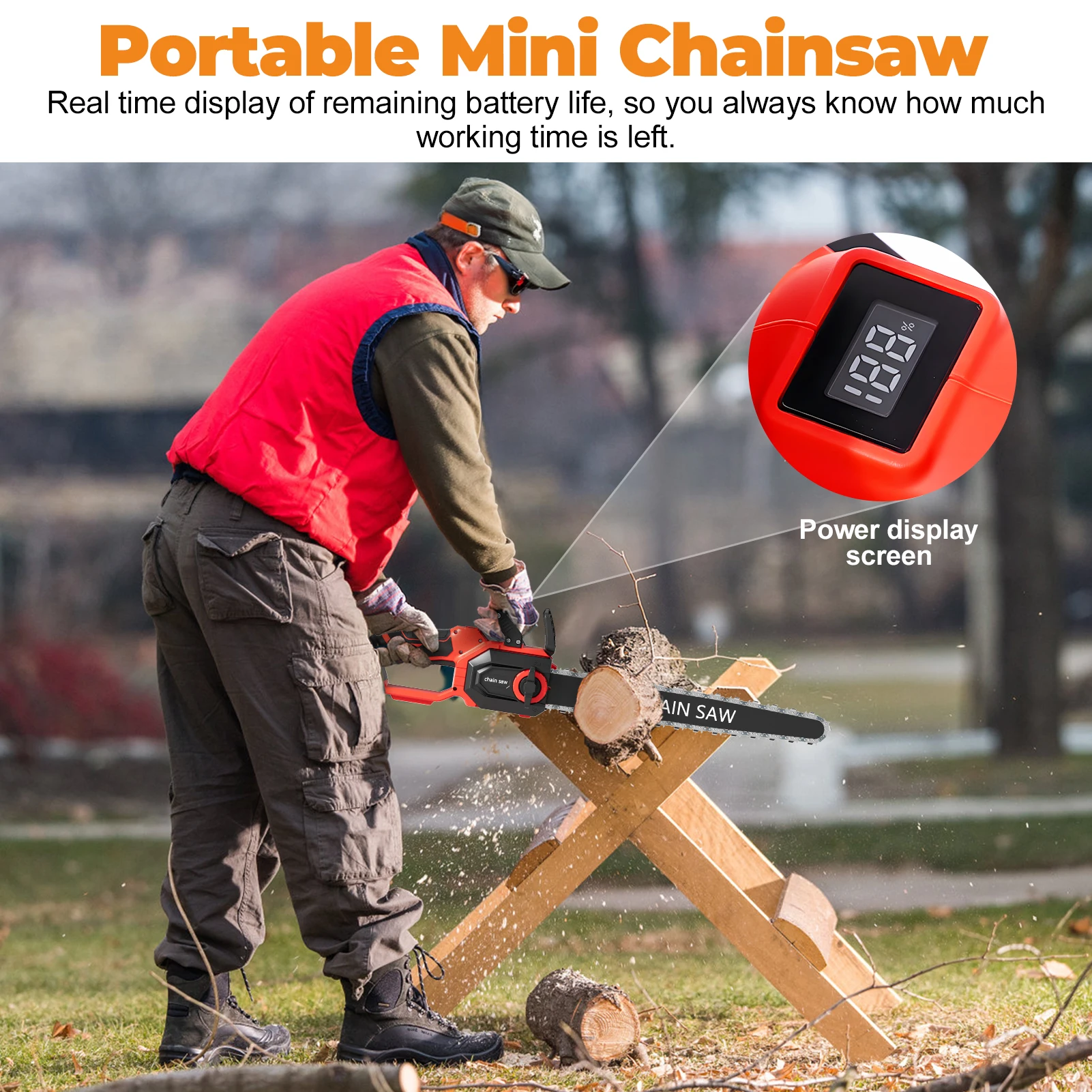 

Electric Chainsaw With 2 Batteries & Charger Lightweight Cordless Mini Handheld Chain Saw Tree Trimming Wood Cutting Tool