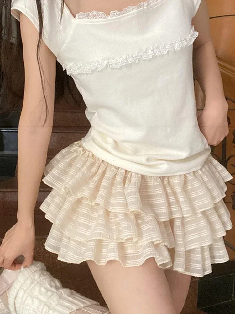 Sweet Lolita Mini Skirt Women Summer Kawaii Cute High Waist Ruffles Cake Skirt Female Korean Fashion Preppy Style Short Skirts