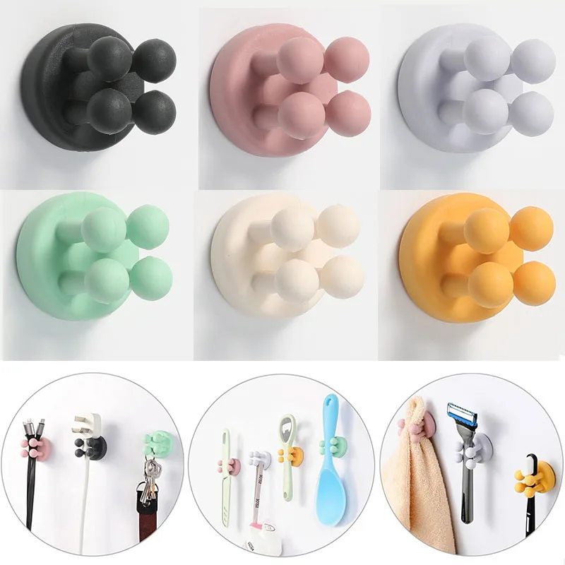 4pcs Punch Free Silicone Hook For Bathroom Razor Holder Storage Hook Wall Shaving Shaver Shelf Toothbrush Holders Organization