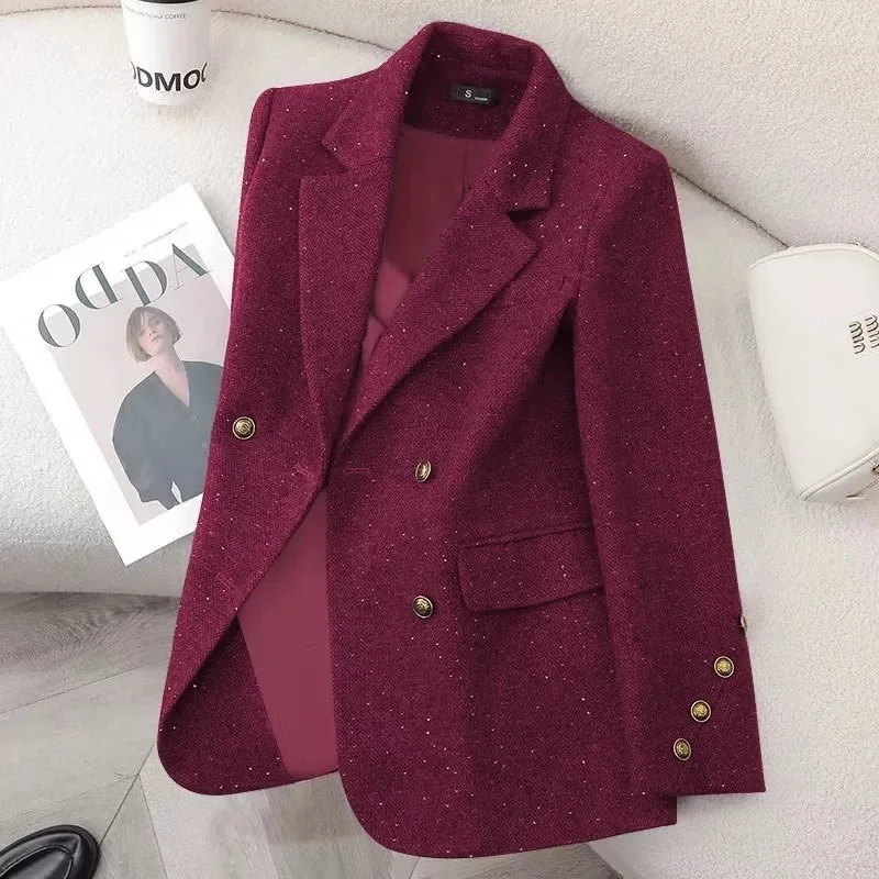 2025 Fashion Autumn New Temperament Suit Jacket Women Red  Coat Slim Korean All-Match Double-Breasted Outwear Female Blazer