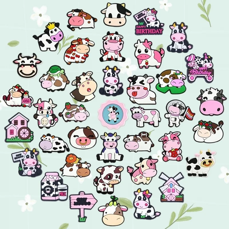 

Cartoon Cow Hole Garden Shoes Slip-On with Flower Buckle DIY Personalized Soft PVC Detachable Cute Animal Themed Shoe Decor