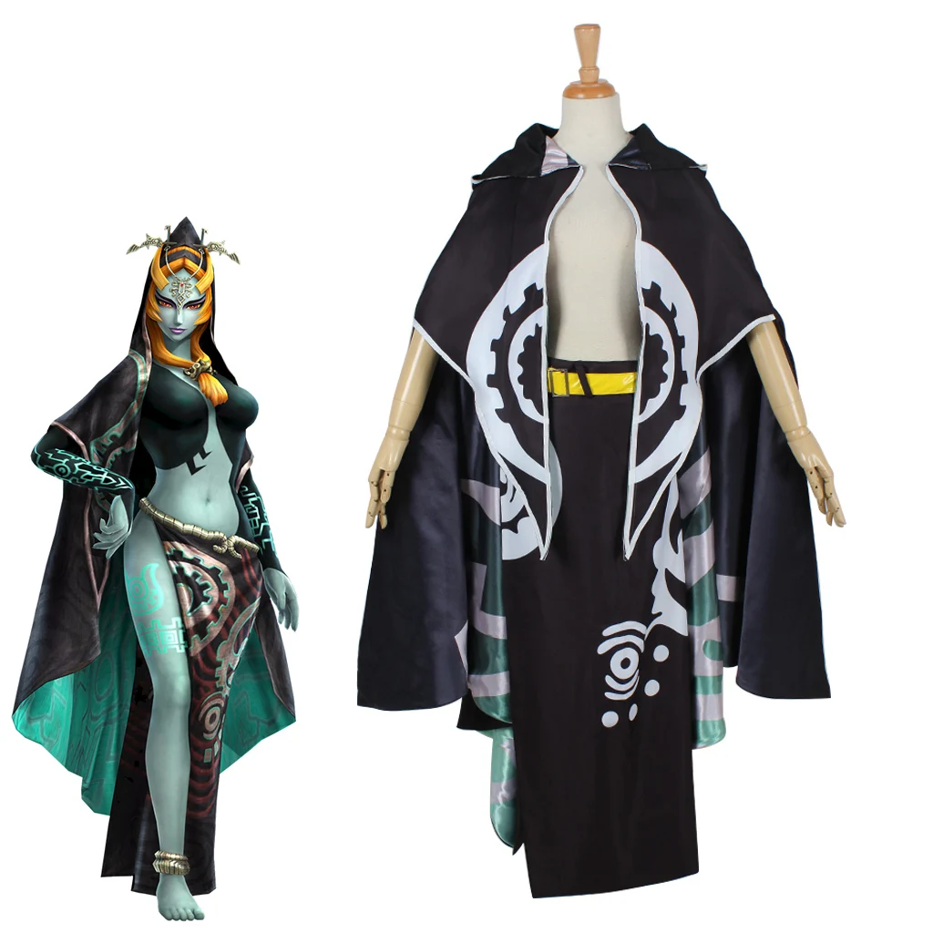 Game Midna Cosplay Costume Women Sexy Black Skirts with Hooded Cloak Halloween Carnival Party Comic Con Witch Disguise Uniform