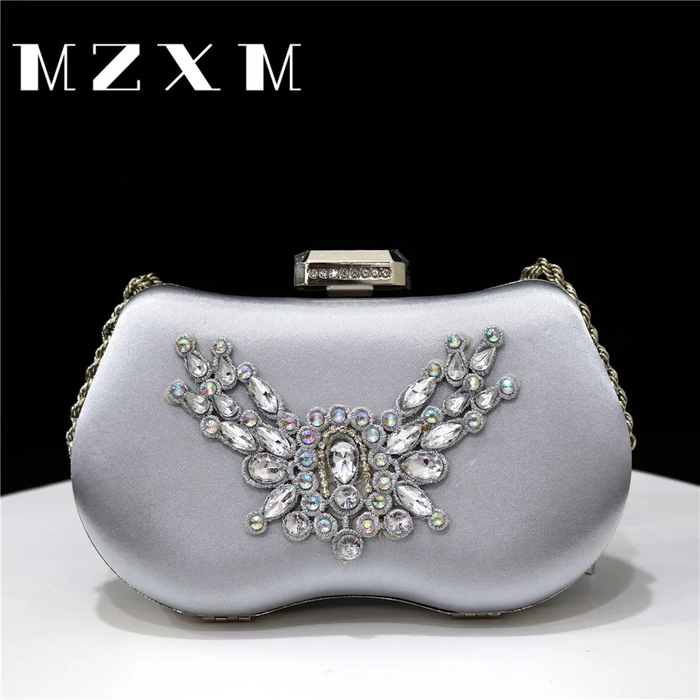 Women's Diamond Silk Face Evening Handbag Bridal Wedding Wallet Metal Chain Shoulder Bag 2024 Handle Small Party Bag