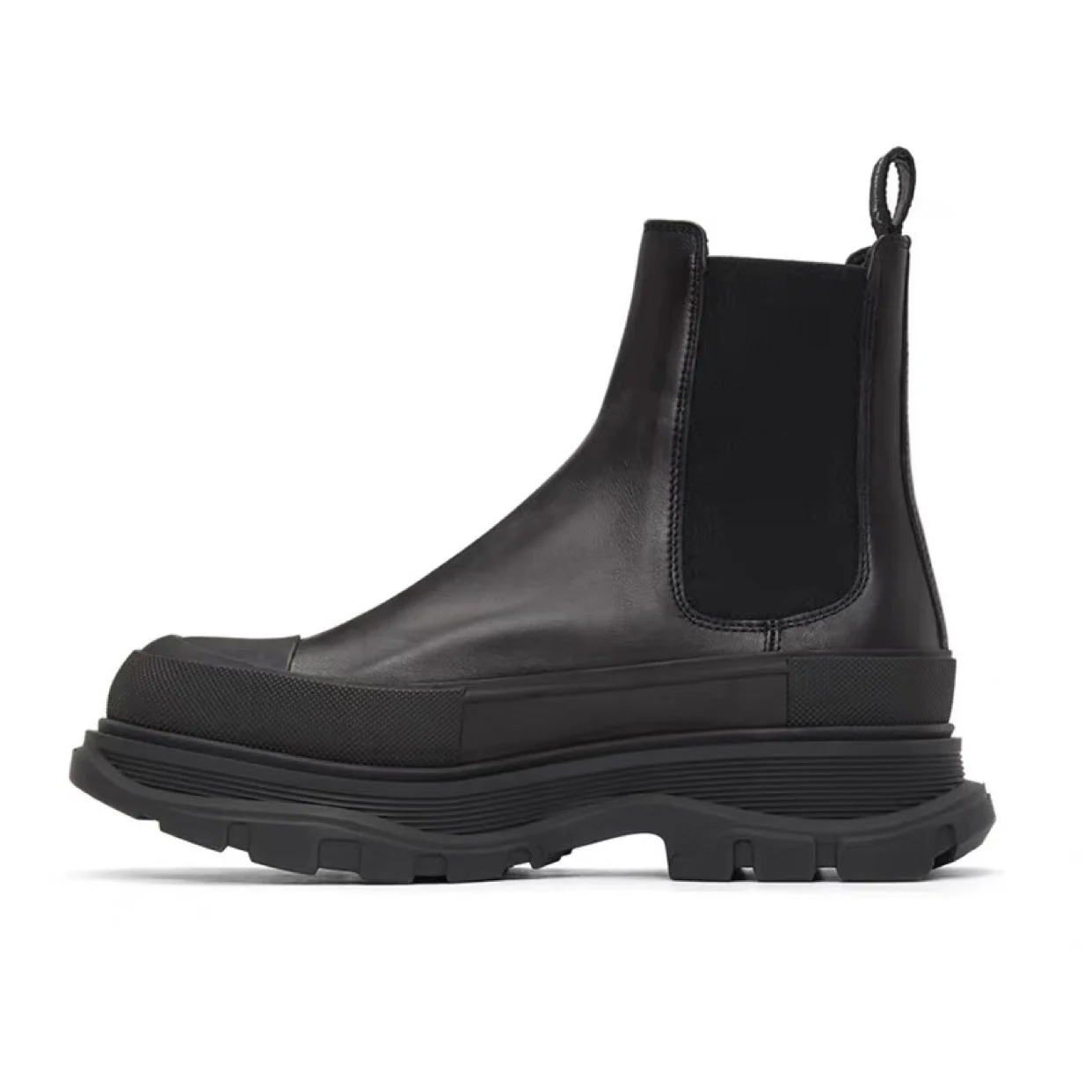 

NIGO Men's Trendy High Street Punk Style Mid Calf Boots Black Leather Chelsea Boots Thick Bottom British Style Shoes #NGSH1558