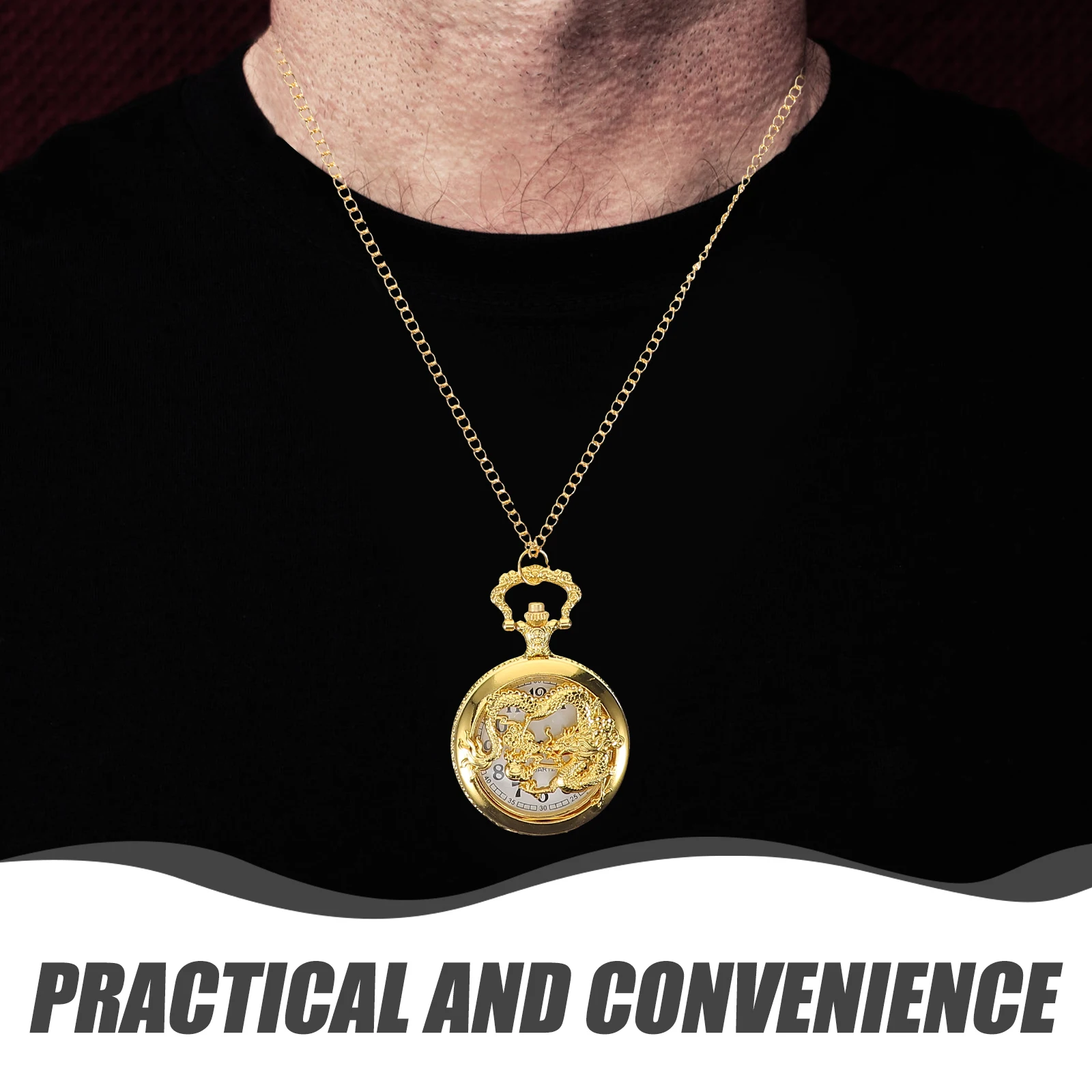 

Pocket Watch Portable Retro Vintage Small Alloy Gold Dragon Carving Timepiece Accessories Gift Idea Men