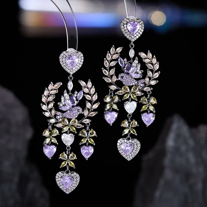 Colored Zircon Floral Style Long Flowing Tassel Earrings Retro Beads Elegant Drop Earring For Women Formal Party Wedding Jewelr