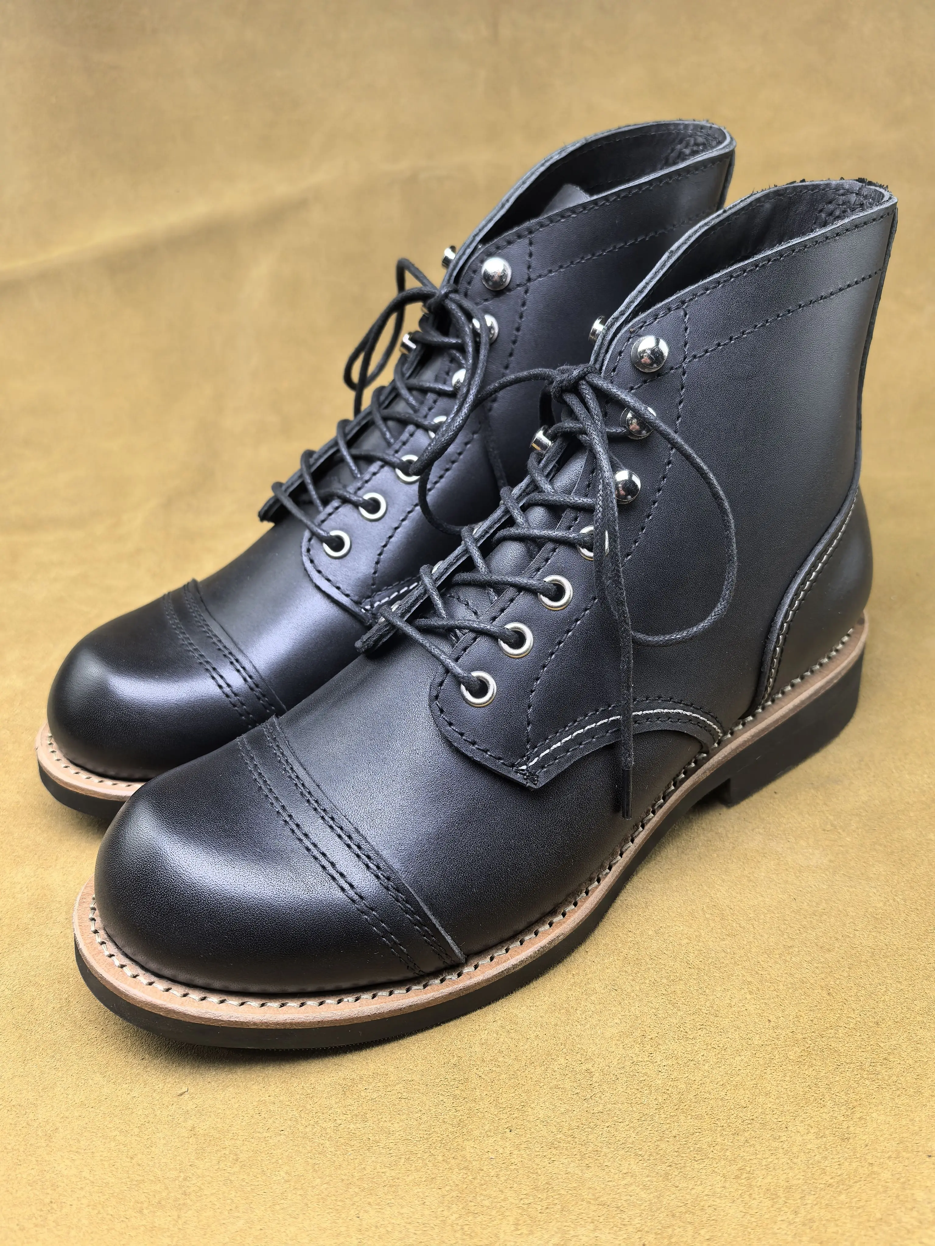 Leather Shoes Low Cut Workwear Boots Goodyear-Handmade Top Layer Cowhide Trendy Motorcycle Boots for Men