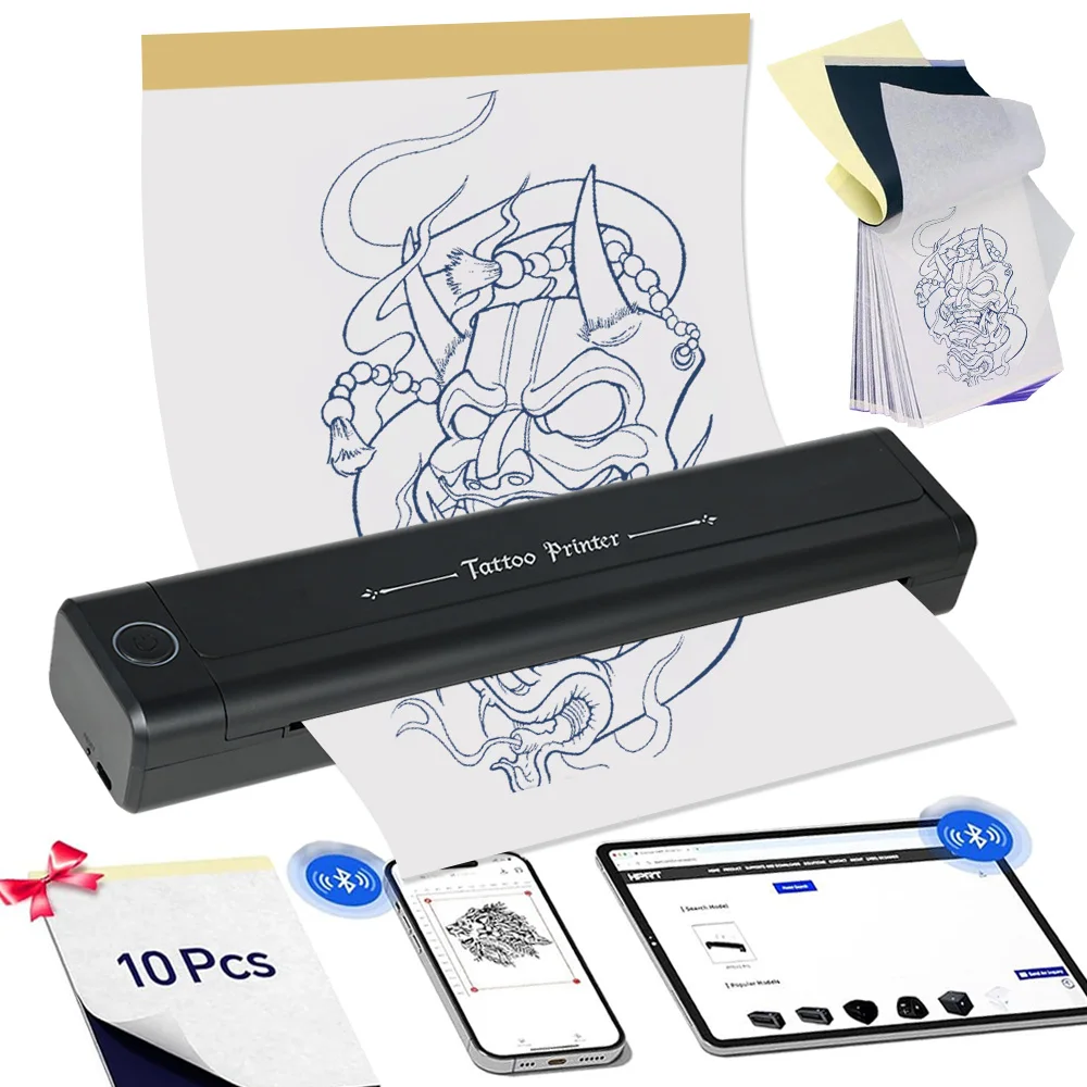 

2025 New Wireless Tattoo Stencil Printer with 10pcs Paper Tattoo Transfer Thermal Machine Copier for Tattoo Artists & Beginners
