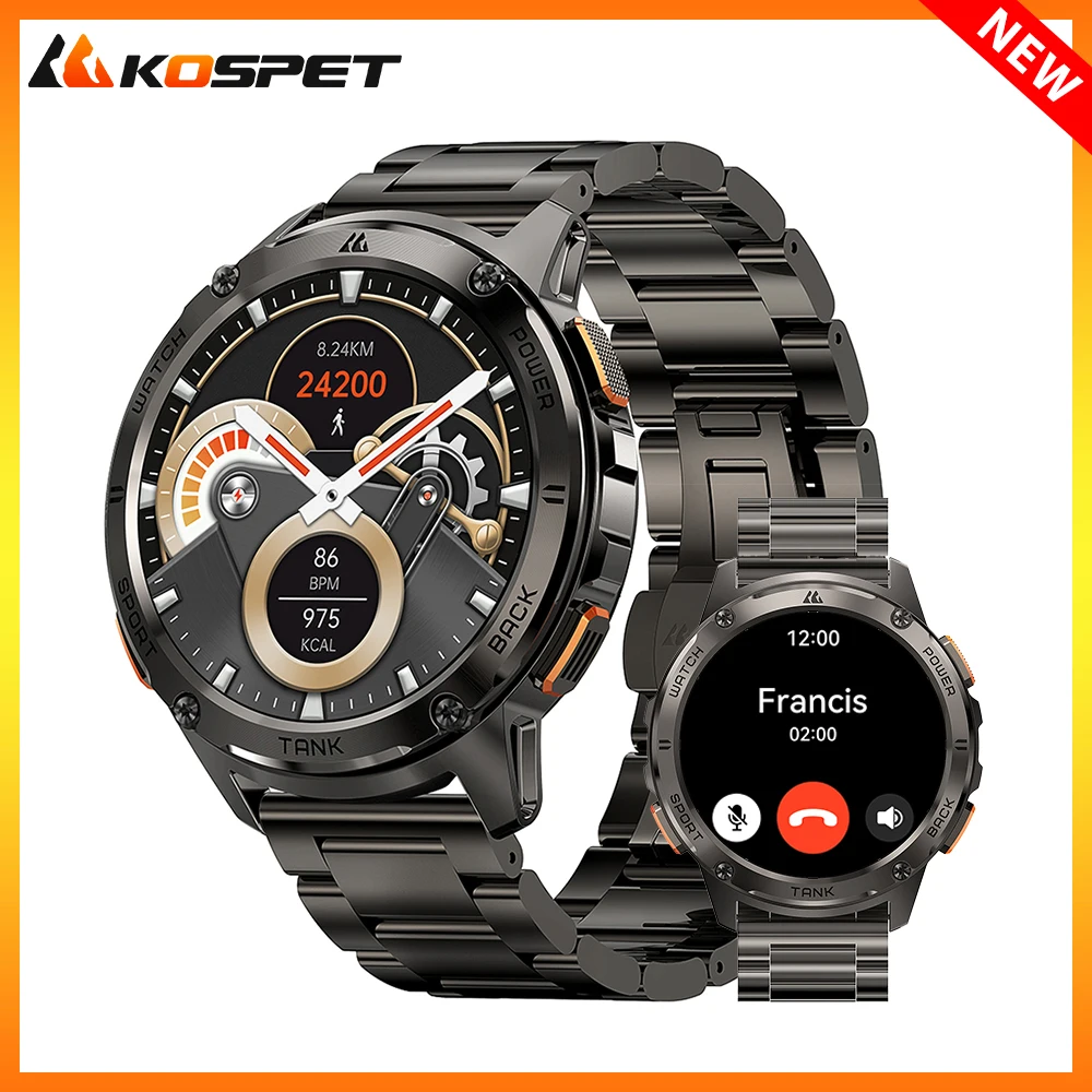 Original KOSPET TANK T3 Smart Watch For Men 500mAh Military Smart Watches Rugged AOD AMOLED Bluetooth Call Waterproof Mens Watch