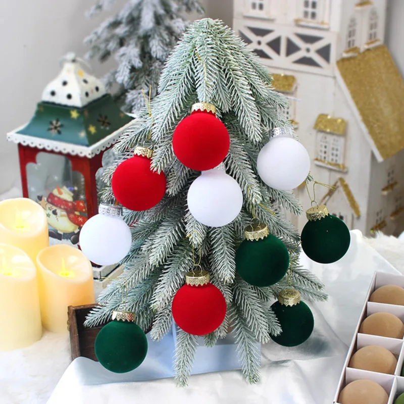 

12PCS Plush Christmas Balls Multiple Colors DIY Xmas Tree Ornament Outdoor Garden Festival Flocking Ball Decorations Gift