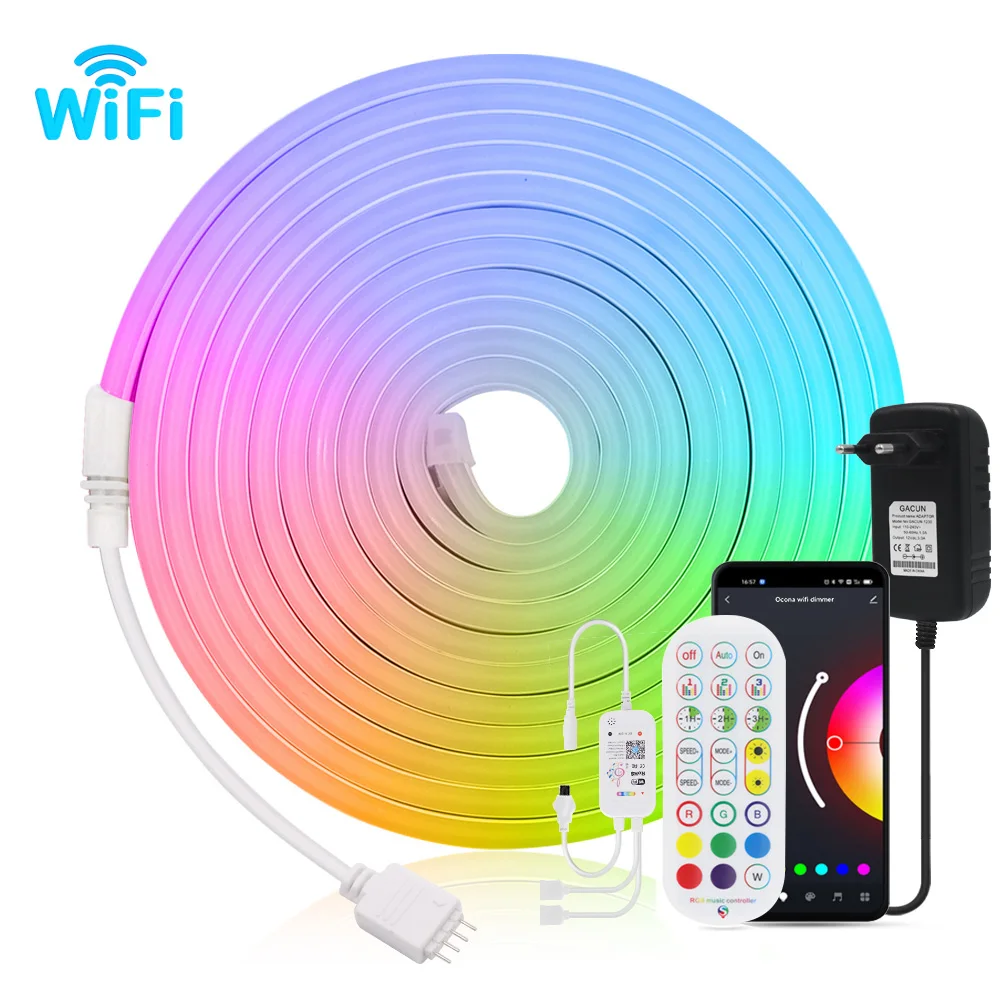 

Tuya Smart Life WiFi Светодиодные неоновые ленты 12 В 3535 96 светодиодов/м RGB Неоновая светодиодная лента Подсветка телевизора работает с Alexa Google Home