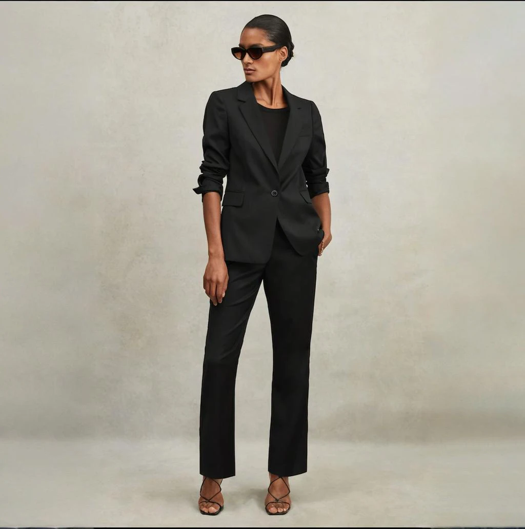 Allingentle Black Single Breasted Suit Women's Two Piece Set Outfits Jacket and Wide Leg Pants Suits for Business Customize