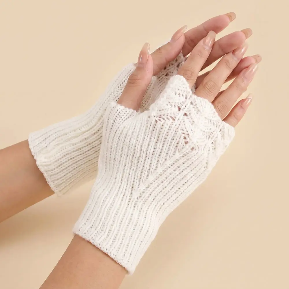 All-Match Vintage Knitted Gloves Half Finger Hollow Out Fingerless Gloves Korean Style Touch Screen Winter Wool Gloves Autumn