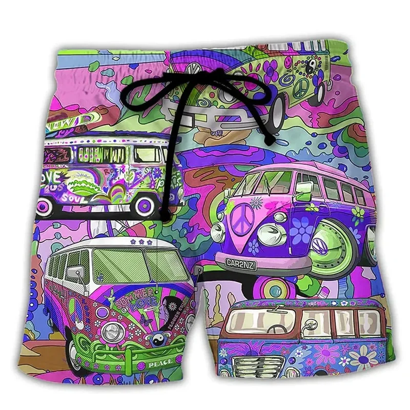 Colorful Graffiti Beach Shorts For Men Tribes Buses 3D Printed Surf Board Shorts Summer Vacation Street Hip Hop Kids Swim Trunks