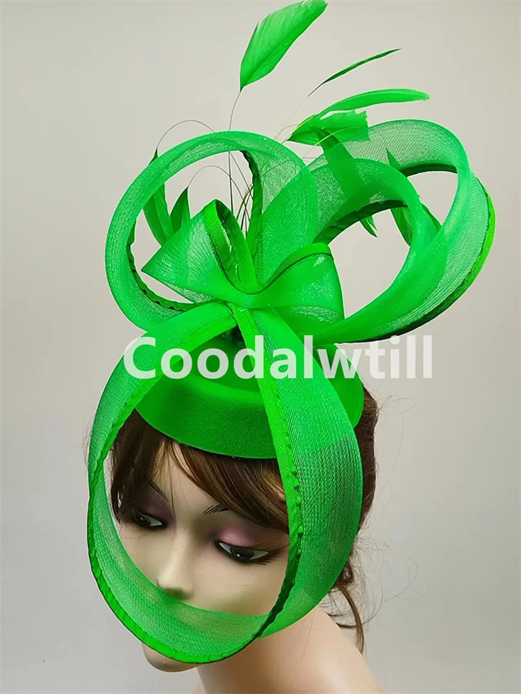 

Green Pillbox Fascinator Headband Women Wedding Fancy Feather Headpiece Church Millinery Cap Ladies Net Party Chapeau Cap