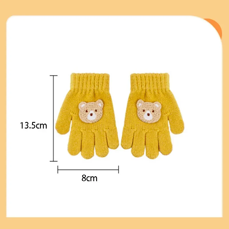 2-5 Years Kids Winter Knitted Bear Gloves Warm Full Finger Toddler Mittens Cute Cartoon Baby Boy Girl Gloves for Cold Weather