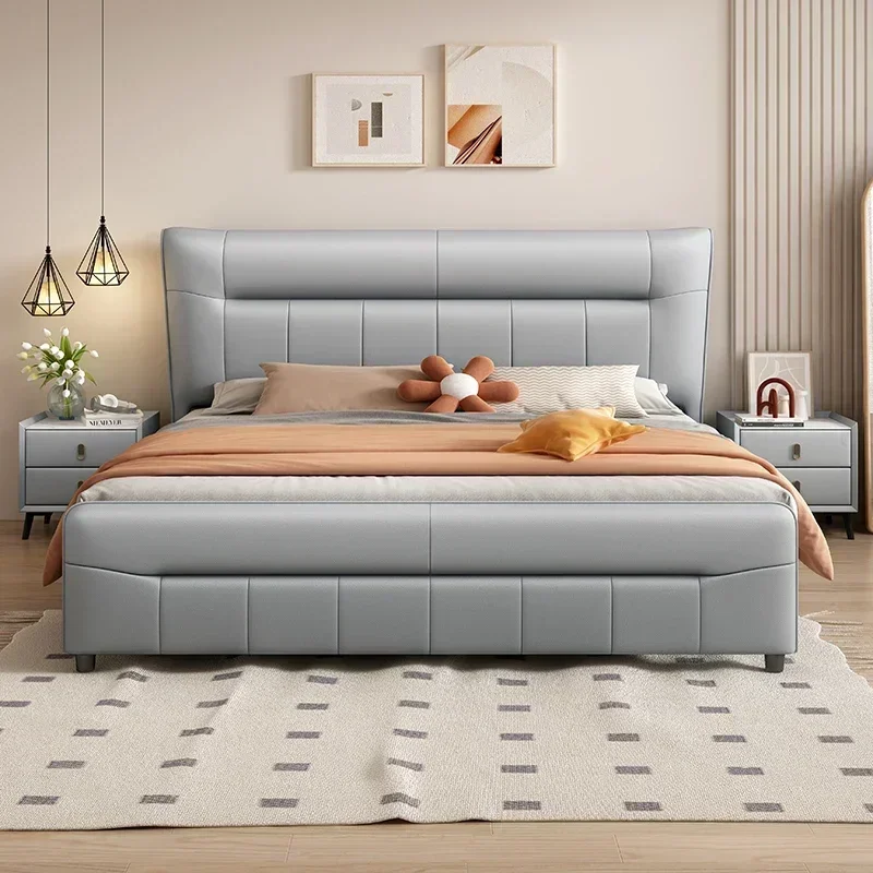 Modern minimalist master bedroom 1.5 double bed 1.8 m big bed luxury cat scratch leather bed high-end Italian soft packag