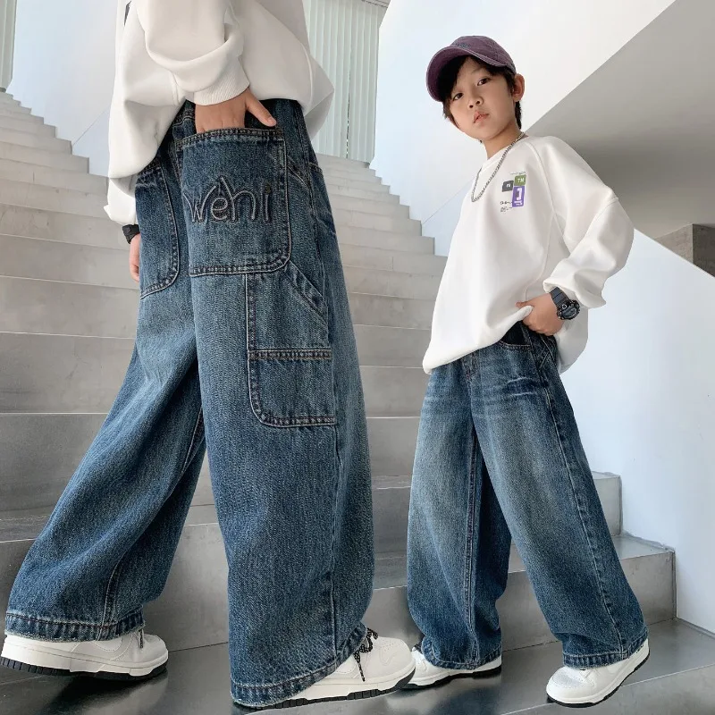 4-14 Jahre Jungen-Jeans UNITIM Herbst Kinder Jungen Trendige Denim-Hose Lose Elastische Taille Junge Teenager Jungen Gerade Hose Junior-Hose – Detail 2