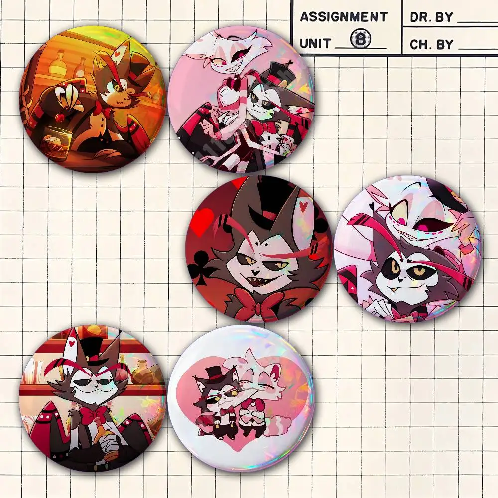 Bartender Cat Husk H-Hazbin H-Hellaverse Button Badge 2PC Sets for Bags & Clothes & Accessories Metal Pin Creative Gift