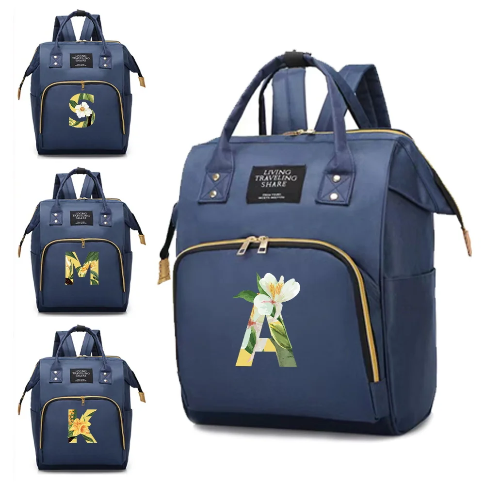 New Large Capacity Mommy Pack Compartments Zipper Backpack Portable Floral Letter Pattern Travel Storage Shopping Bag Unisex