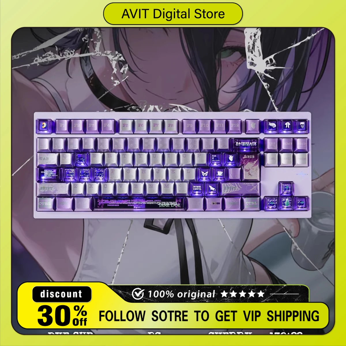 

Клавишный кейкап в стиле аниме Reze для самостоятельной сборки, с подсветкой, для ПК-гейминга, классический набор клавишных колпачков, персонализированный подарок в стиле аниме ESC