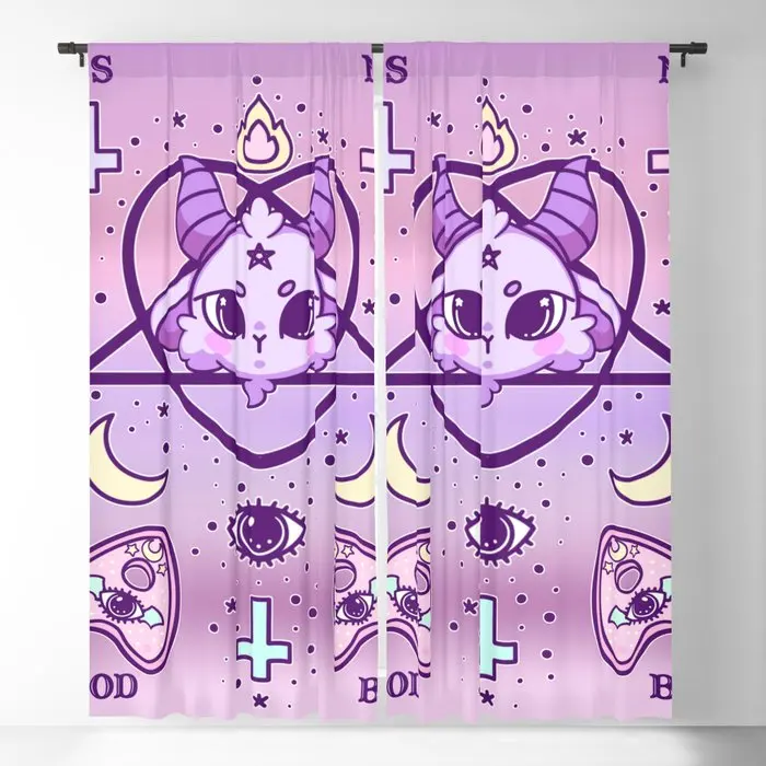 

Cute Baphomet Kawaii Ouija Goat Blackout Curtains 3D Print Window Curtains For Bedroom Living Room Decor Window Treatments