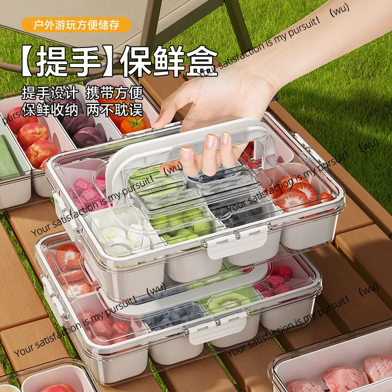 Large Capacity 8 Compartment Airtight Spice Storage Box Portable Handle Condiment Container For Fridge Kitchen