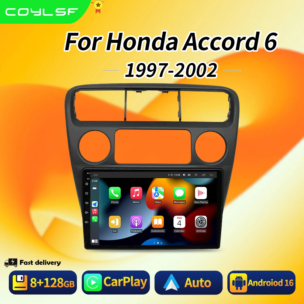For Honda Accord 6 1997-2002 Android 16 Car Radio Multimedia Navigation 4G GPS Universal 2 Din Wireless Carplay Screen Stereo