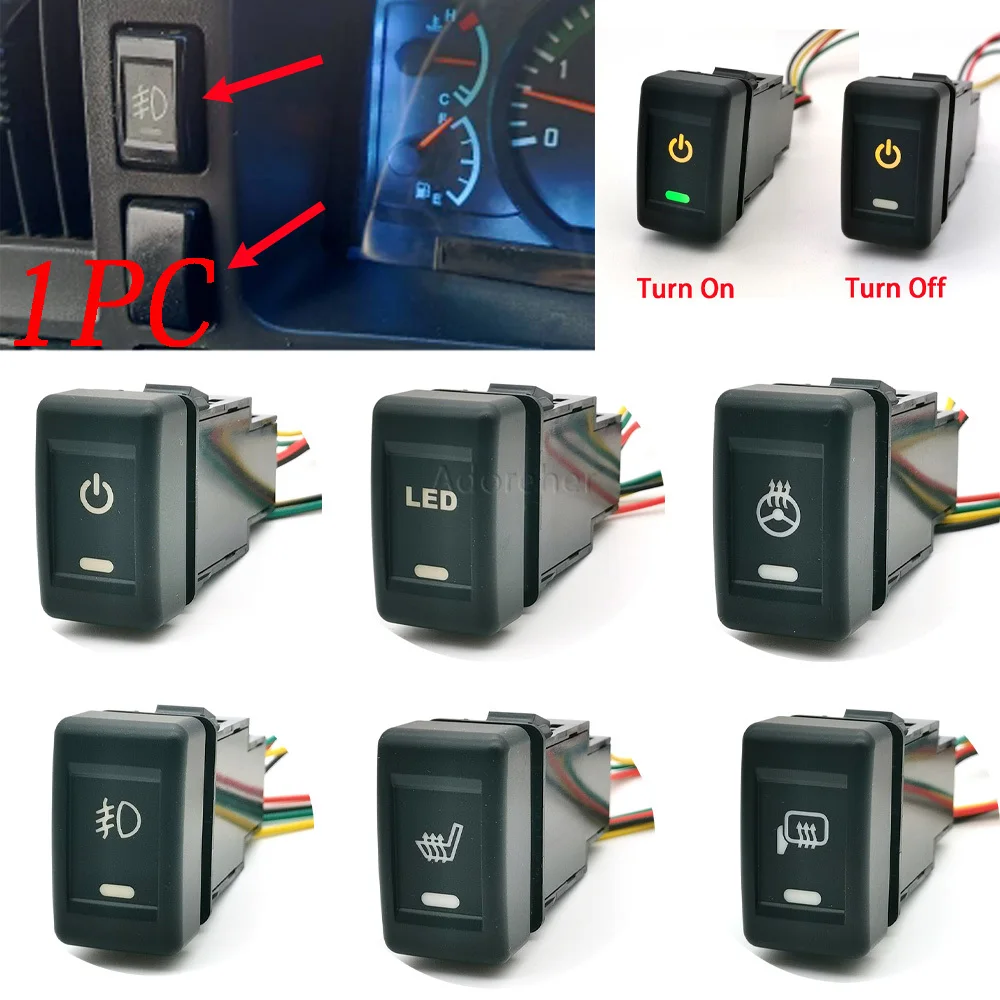1PC Car LED DRL Spotlight Heat Steering Wheel Power ON OFF Fog Light Switch Button With Wire For Isuzu KV100 700P Accessories