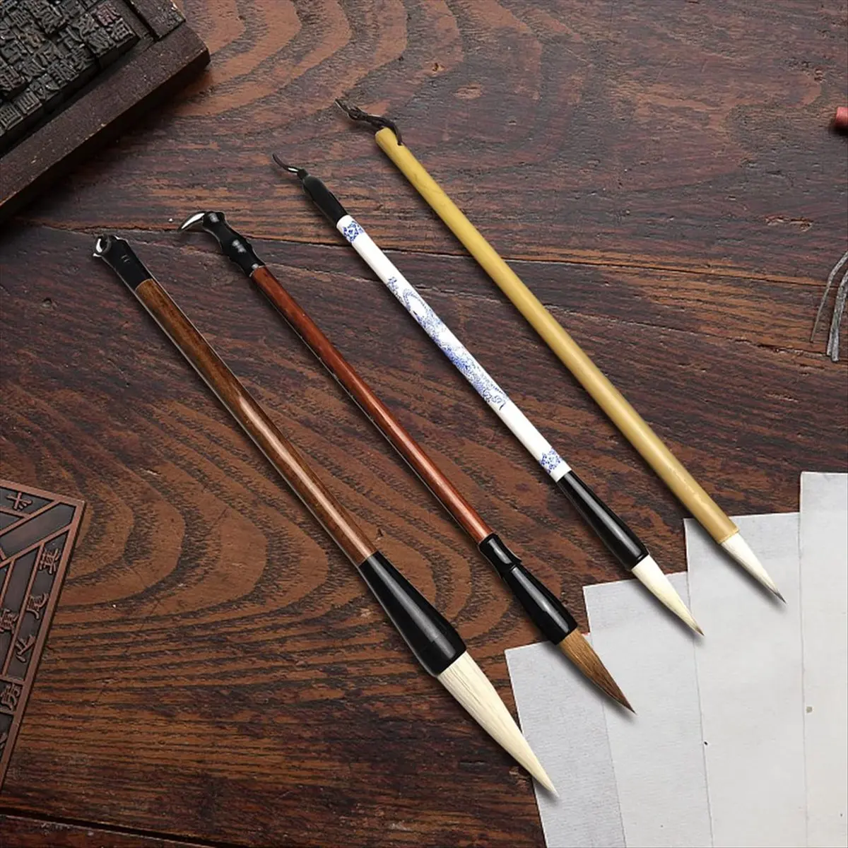 OK Chinese Calligraphy Brushes Set, 15Pcs Chinese Writing Brushes with Bamboo Pen Holder Japanese Painting Ink Brushes