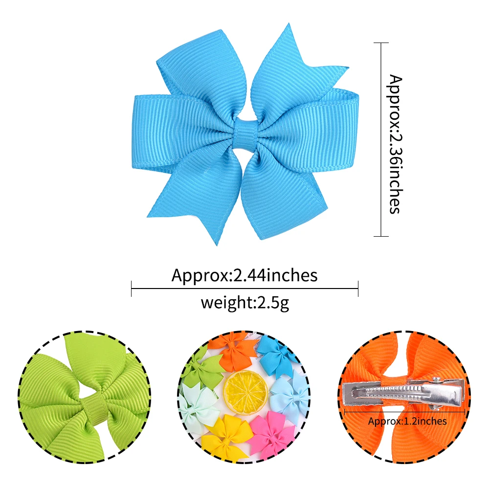 10Pcs/Set 2.44\'\' Grosgrain Ribbon Bows Headwear Clip For Baby Girls Kids Colorful Bowknot Hairpins Barrettes Hair Accessories