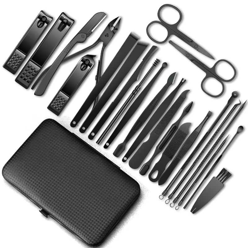 Conjunto de ferramentas para cortador de unhas de 8/10/24 peças, estojo de viagem portátil, pinças para cutícula, cortador de unhas profissional e kit de pedicure.
