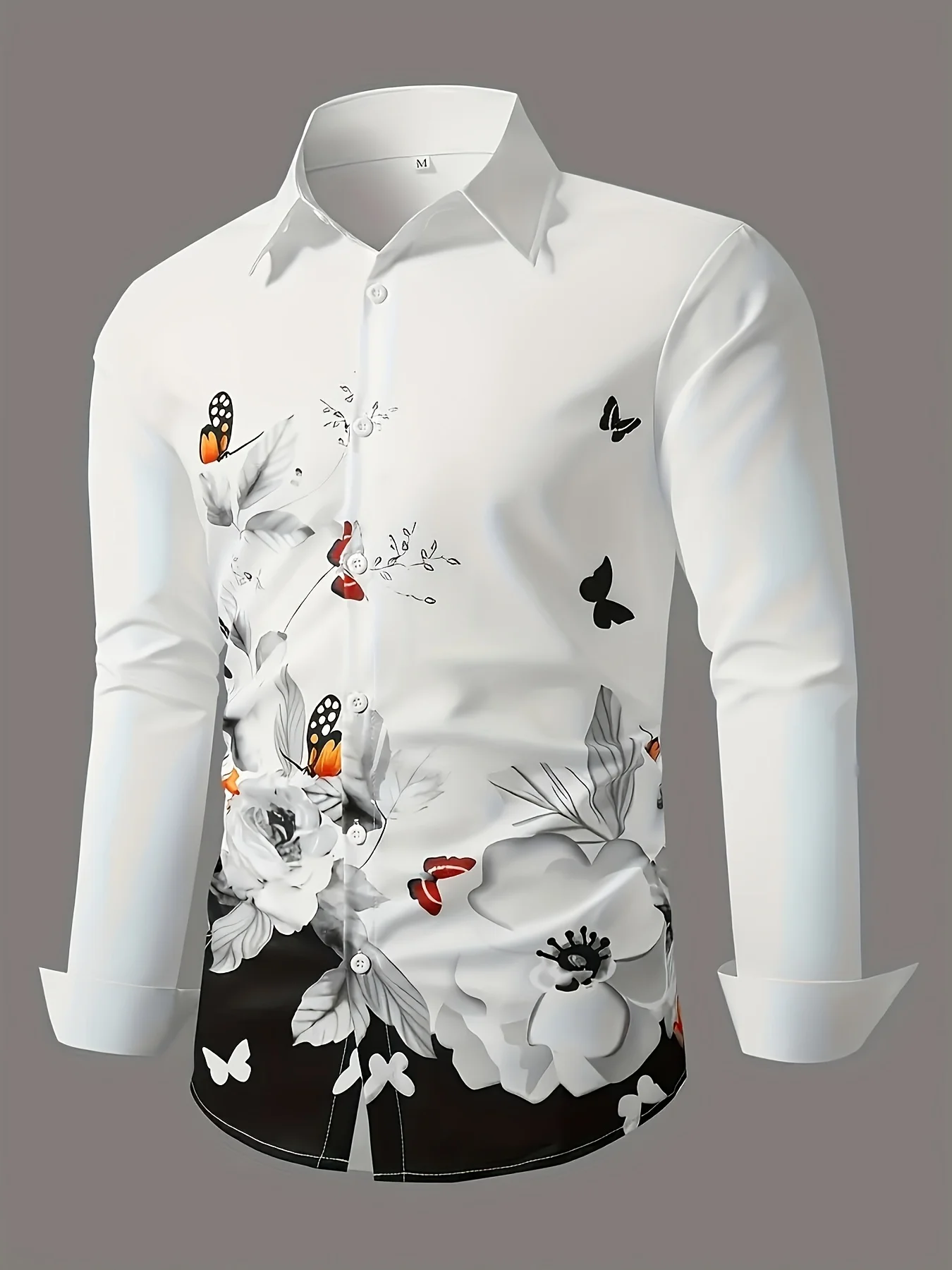 

2025 New Men's 3D Butterfly Print Lapel Shirt Button Party Dress Shirt Sporty Casual Fashion Art Comfortable Long-sleeved Top