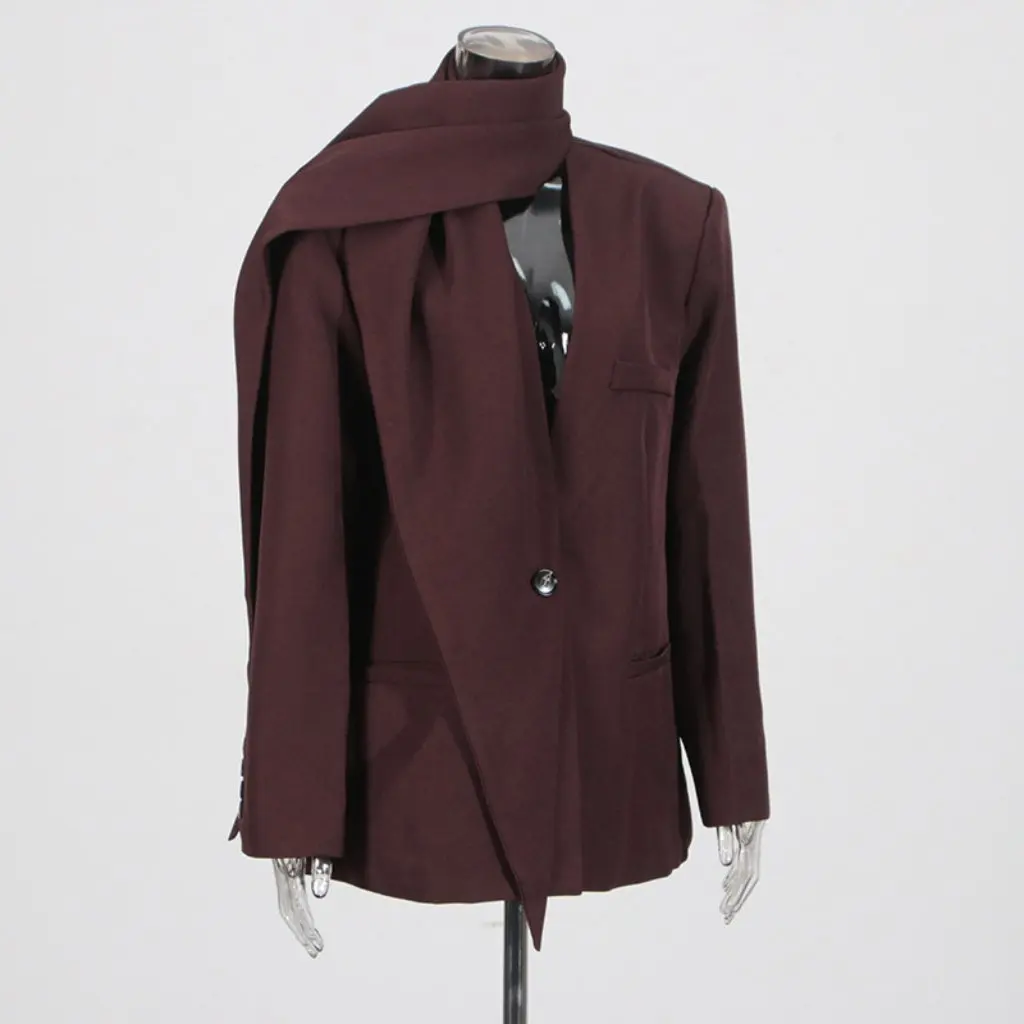 Women's High-End Blazer Loose Casual One-Button Suit with Ribbon Design for Autumn Fashion Trend