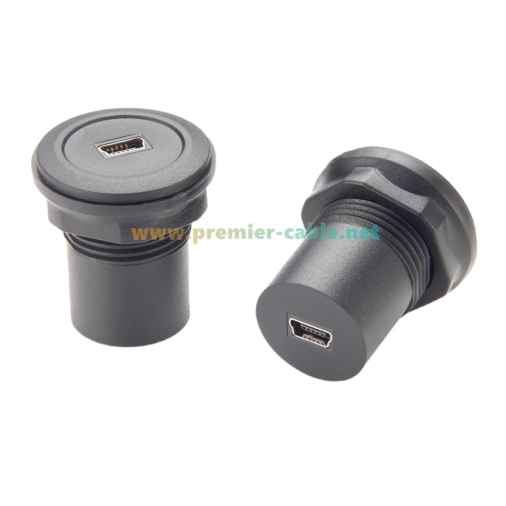 Mini USB bulat Panel pasang perempuan Ke perempuan adaptor Mini USB umpan melalui sekat konverter konektor Coupler steker soket