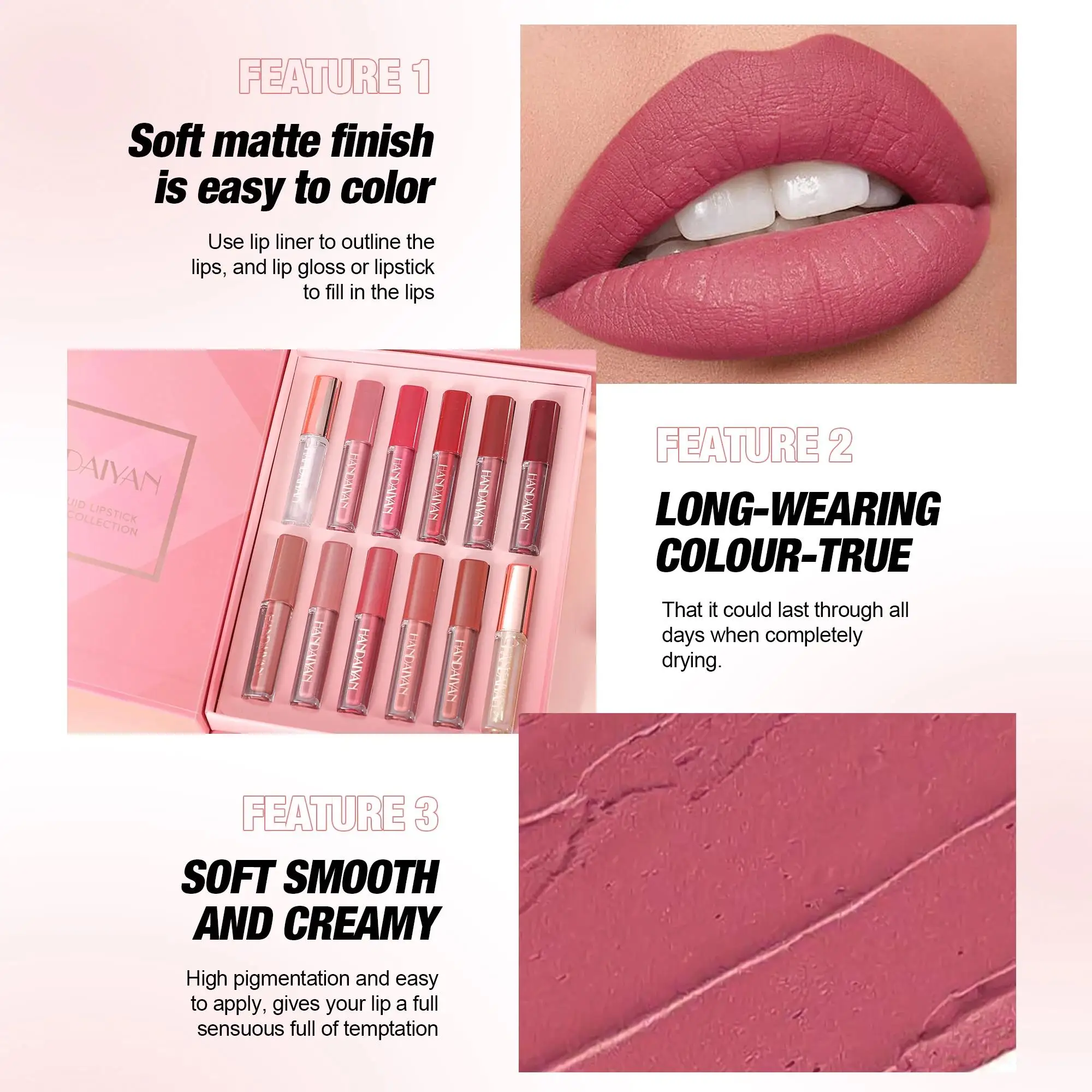 Zestaw 12 szminek w aksamitnej fakturze, nude, matowe błyszczyki do ust, długotrwałe, wodoodporne, odporne na rozmazywanie, zestaw do makijażu.