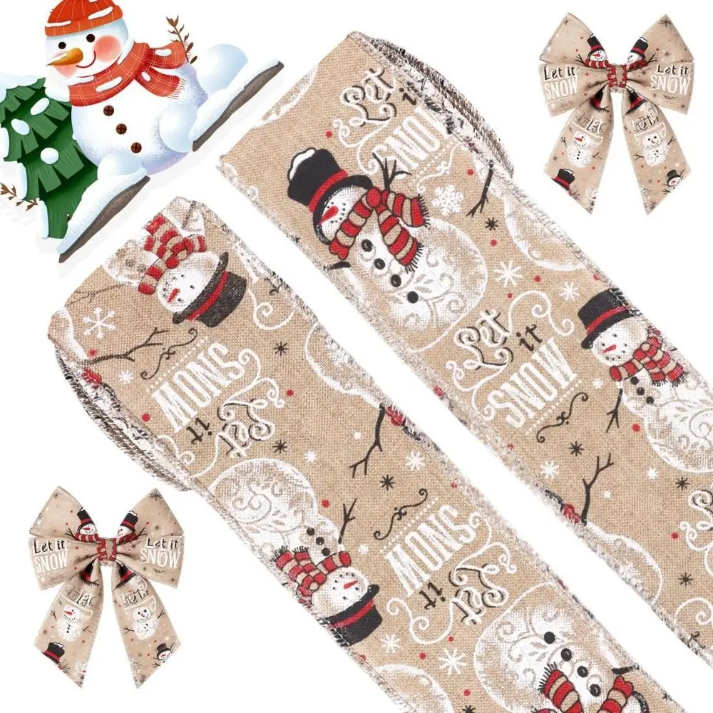 

New Year Linen Christmas Ribbon Snowflake Print Red Green Linen Ribbon 5M Roll Wire Edge Ribbon Hair Accessories