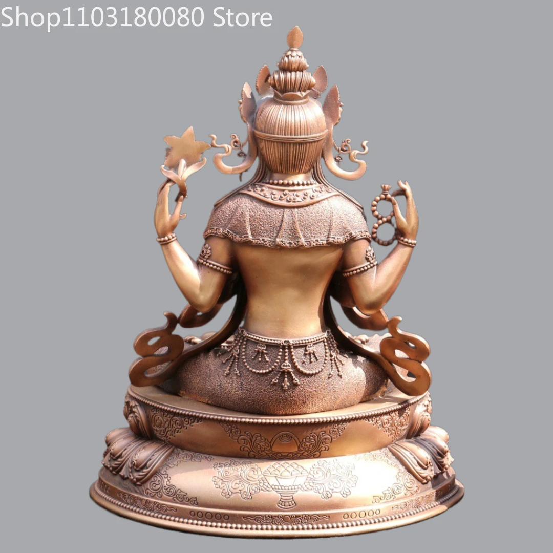 Red Copper Four-Armed Guanyin  KWAN-YIN Buddha Statue Sculpture,23cm,15cm,10cm