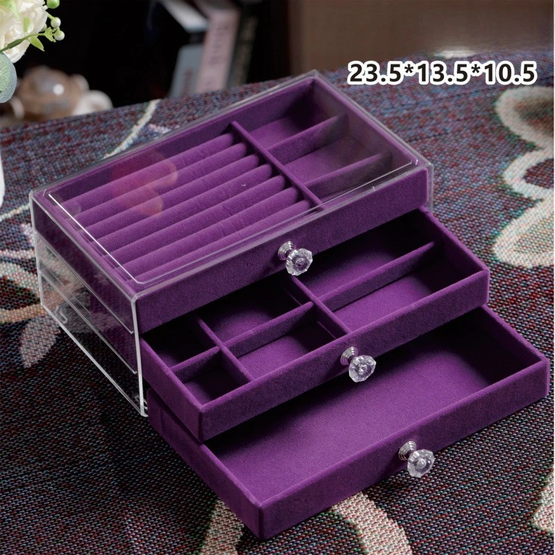 

3-Tier Dust-Proof Acrylic Jewelry Organizer Box, Elegant Modern Rectangular Tabletop Display Case jewelry boxes and packaging