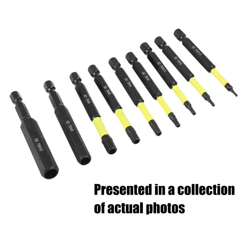 9pcs Metric Size Size Hexagonal Shank Allen Bit Bit Set H1,5 до H10 с магнитным дизайном для воздействия Driver Diy Projects