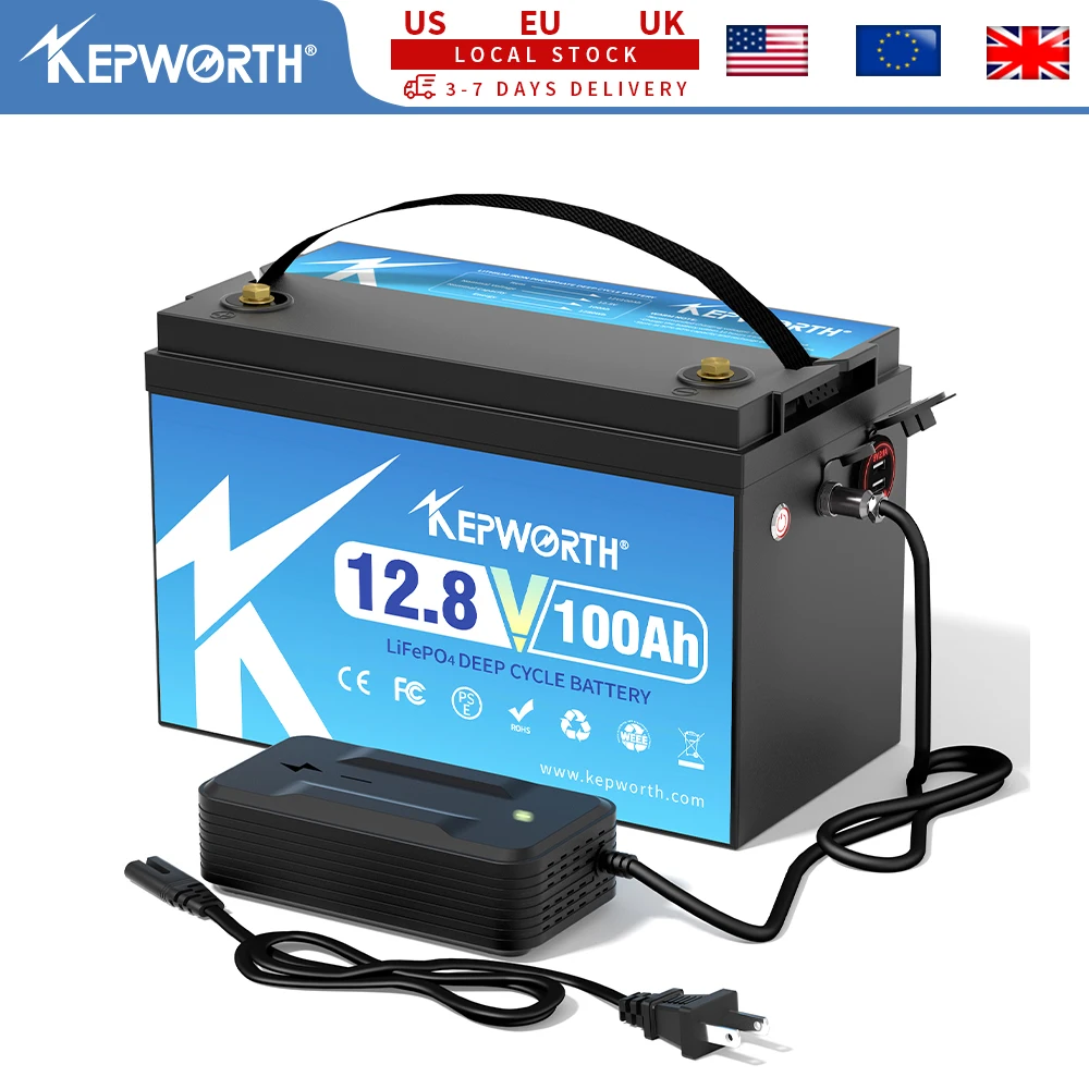 New Arrival 12V 100Ah LiFePO4 Battery, 6000+ Cycles with 100A BMS, for RV Solar Golf Cart Off-Grid, USA/EU Stock Fast Delivery