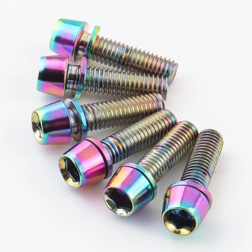6pcs/set Titanium-plated Bicycle Handlebar Screws M5 * 17MM Stainless Steel Bicycle Disc Brake