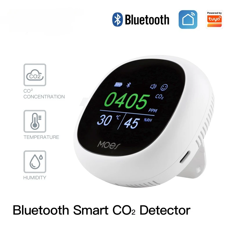 

Bluetooth Smart 3 In 1 Carbon Dioxide Air Quality Monitor Detector Temperature Humidity Sensor Portable Meter With Support Plate