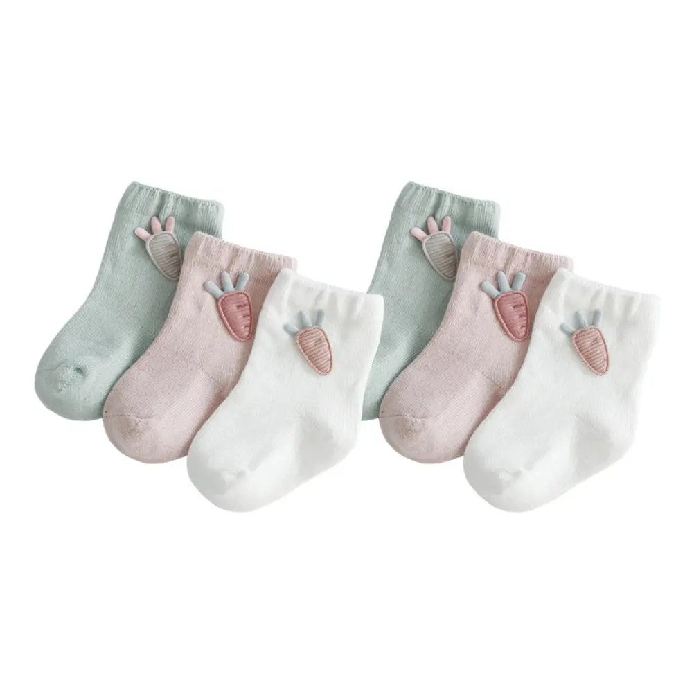 3Pair Baby Socks Cotton Cartoon Patterns Breathable Soft Non-Slip Spring Autumn Newborn Stockings Size S 6-12 Months for Boys