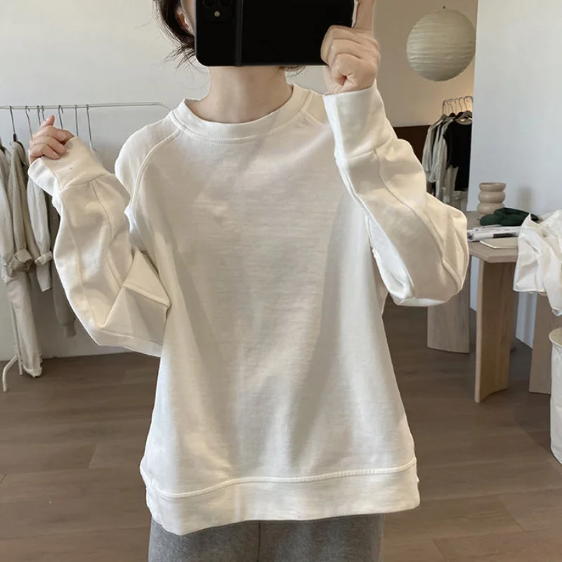 Fashion Black White O Neck Sweatshirt Patchwork Top Spring and Autumn Solid Long Sleeve Comfort Casual Pullover Hoodies