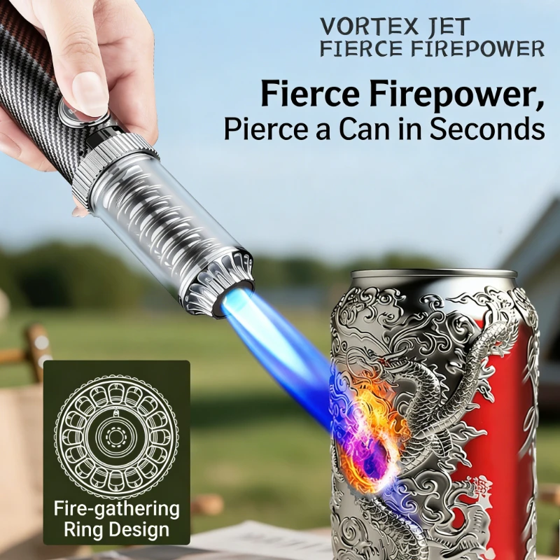 SG019 Powerful Vortex Jet Torch – Windproof Refillable Butane Lighter, Large Flame for Camping, Grilling & Outdoor Adventures