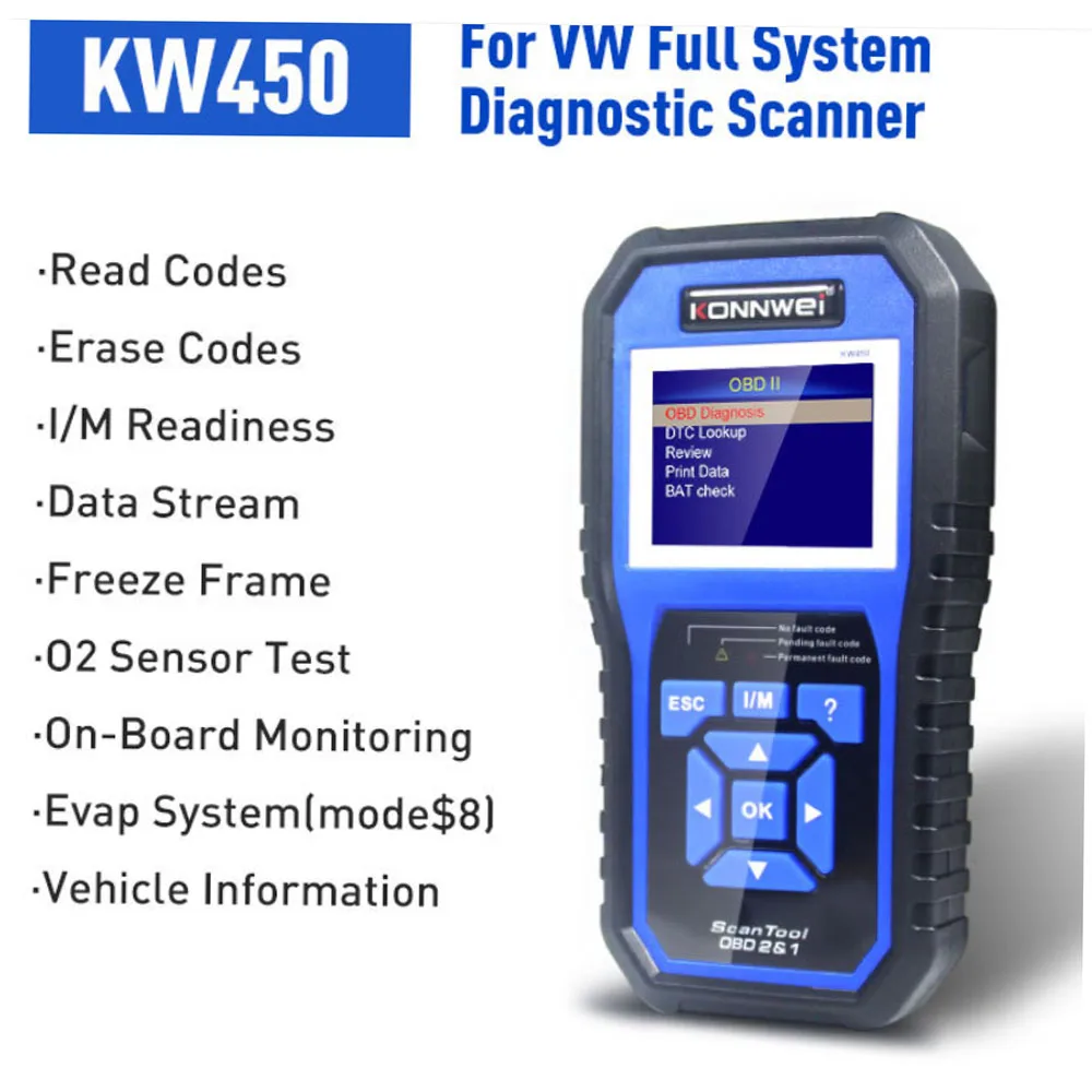 KW450 Full System Car Diagnostic Tool For Volkswagen For Audi  OBD2 Scanner Auto Engine Fault Code Reader Multifunctional Vehic